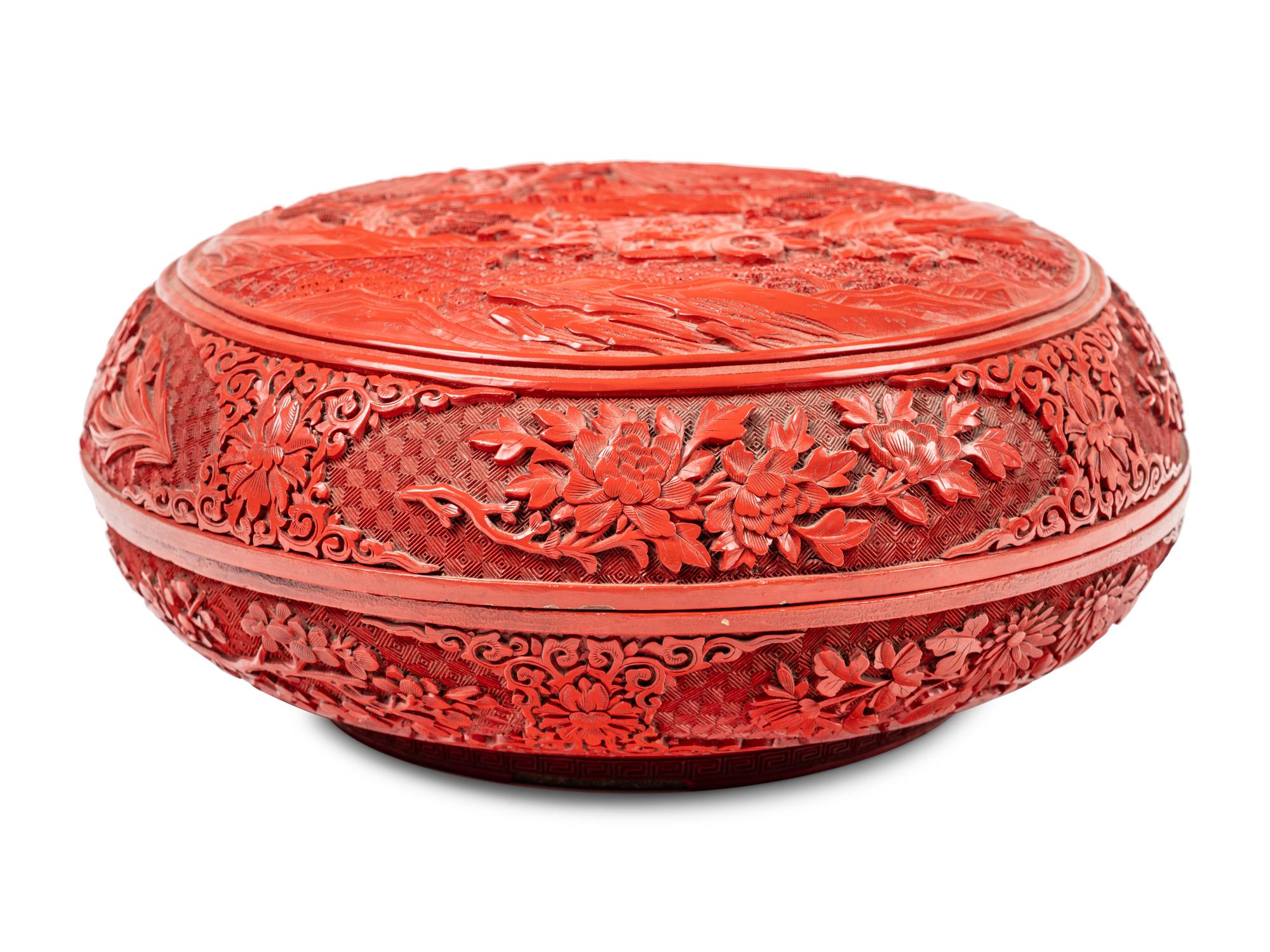A Chinese Carved Red Lacquer Circular Covered Box