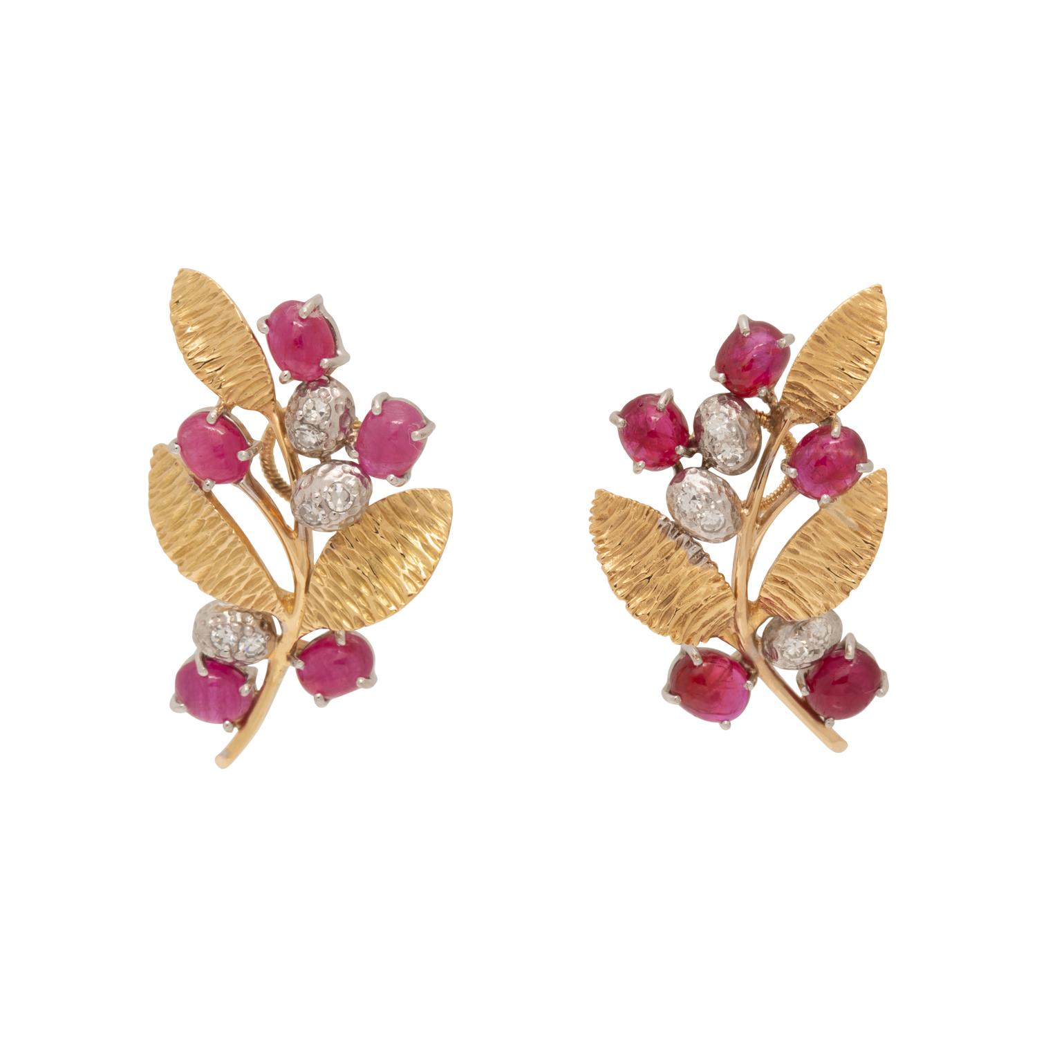CARTIER, RUBY AND DIAMOND EARCLIPS