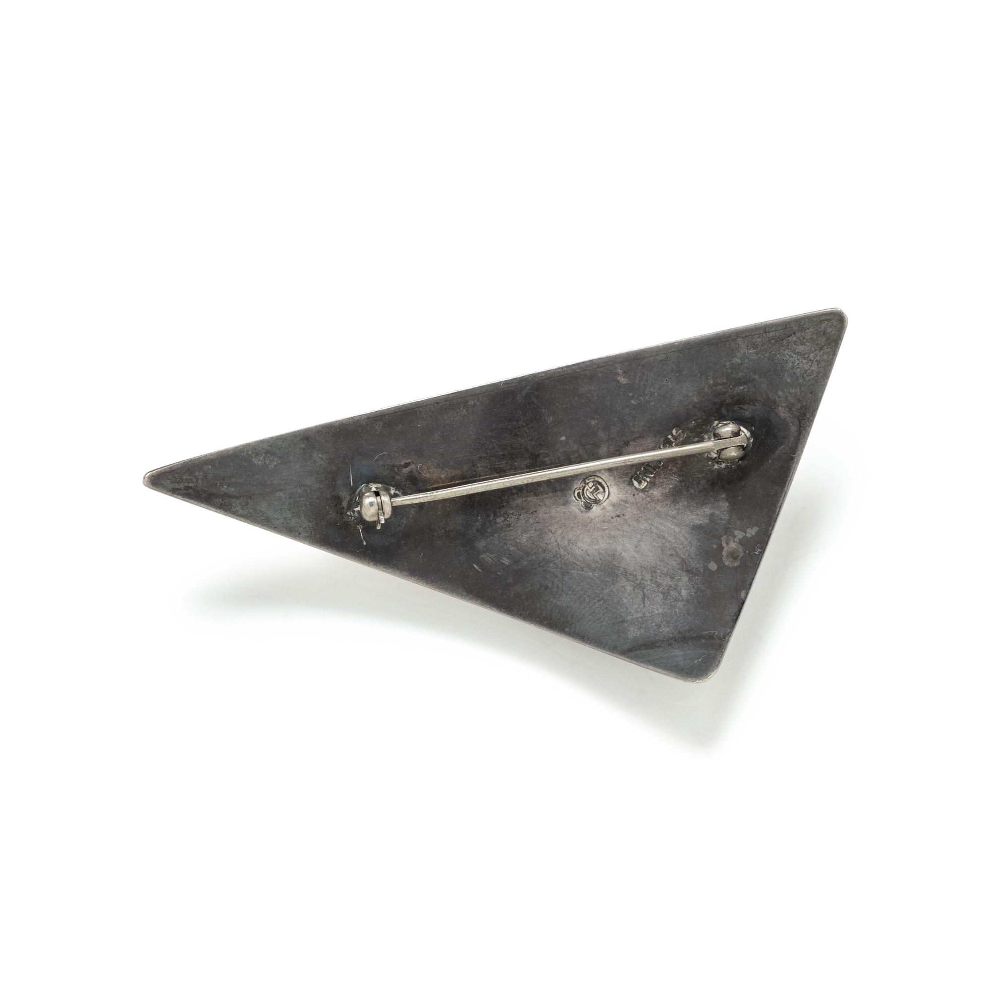 SAM KRAMER, MODERNIST, STERLING SILVER AND CULTURED PEARL BROOCH