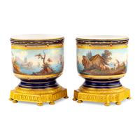 A Pair of Sèvres Style Gilt Bronze Mounted Porcelain Cache Pots