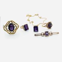 A Collection of Yellow Gold and Amethyst Jewelry