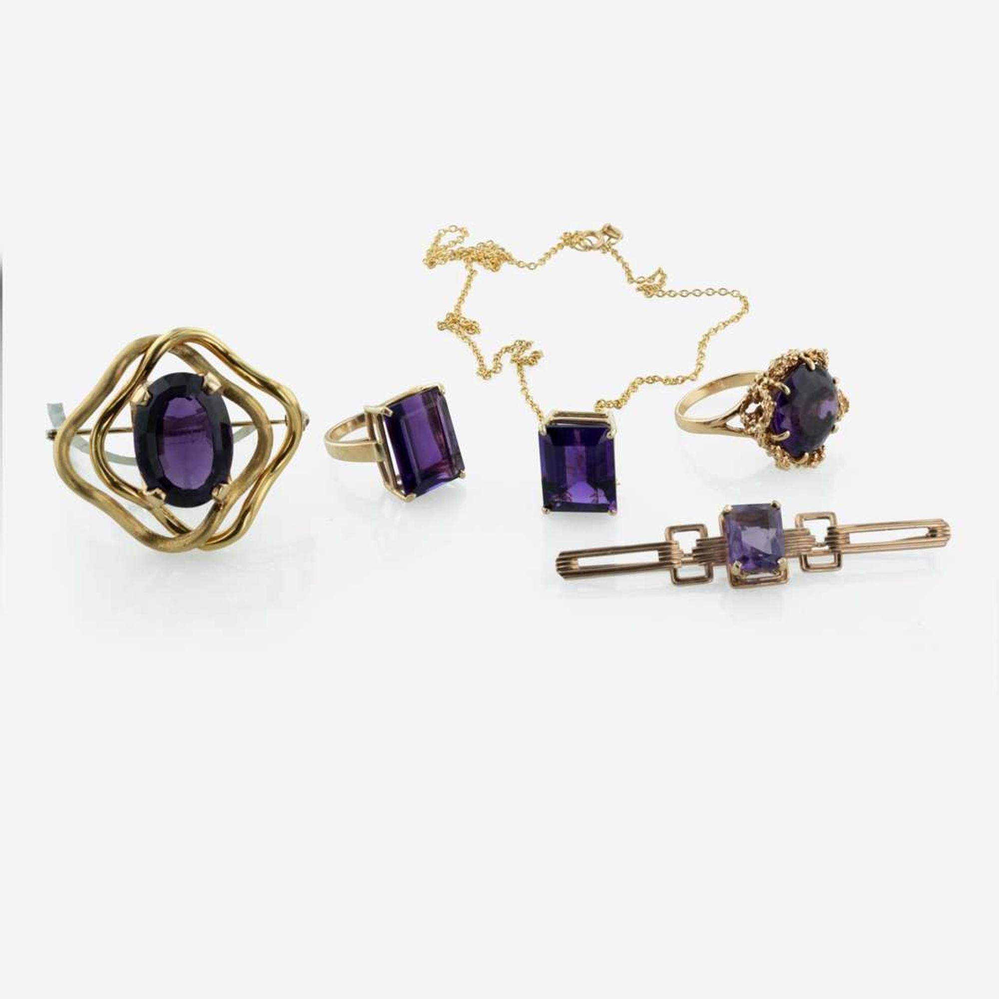 A Collection of Yellow Gold and Amethyst Jewelry