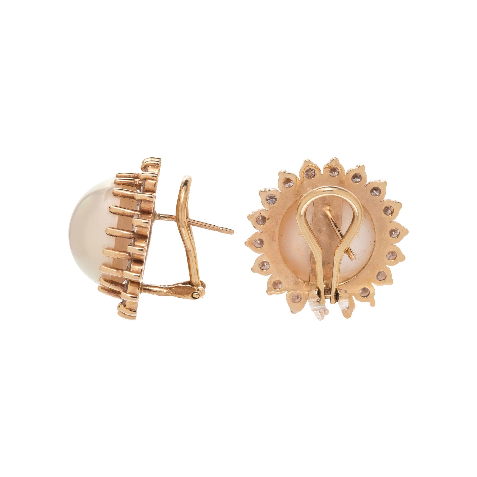 CULTURED MABE PEARL AND DIAMOND EARCLIPS