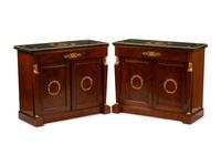 A Pair of Empire Style Gilt Bronze Mounted Cabinets with Specimen Marble Tops