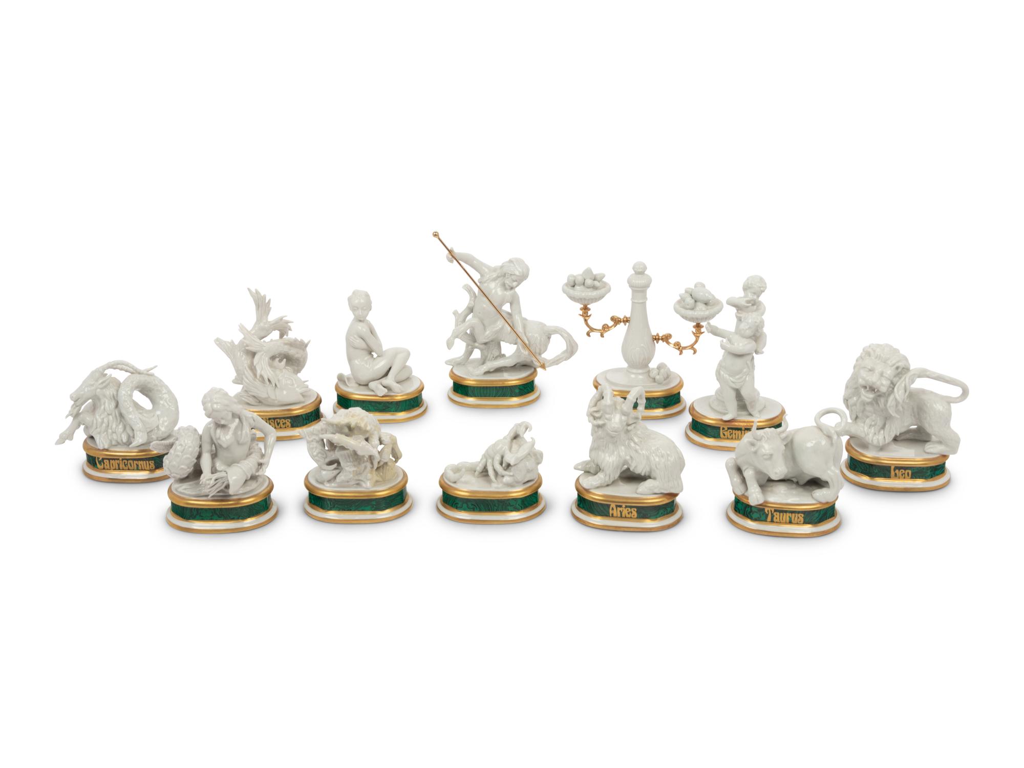 A Group of Twelve Italian Painted Porcelain Zodiac Figures