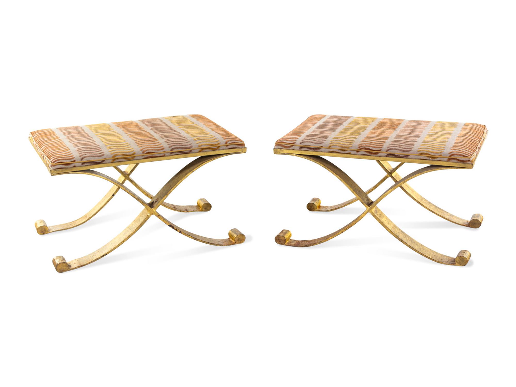 A Pair of Gilt Metal X-Shape Benches — 20TH CENTURY