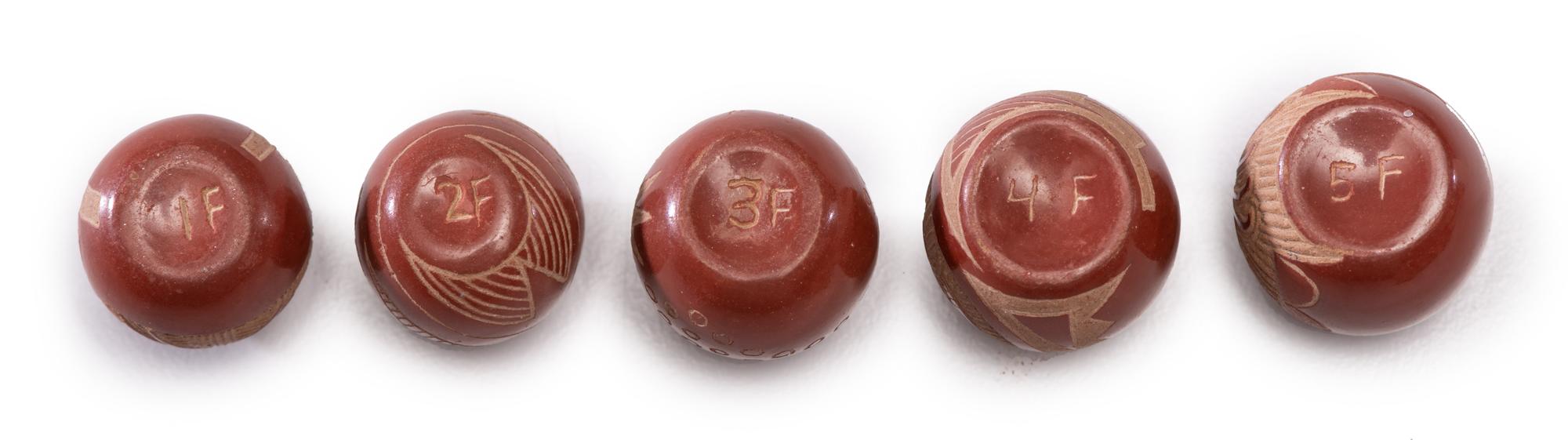 Collection of Miniature Sgraffito Redware Seed Jars Lot is located and will ship from Cincinnati, Ohio.