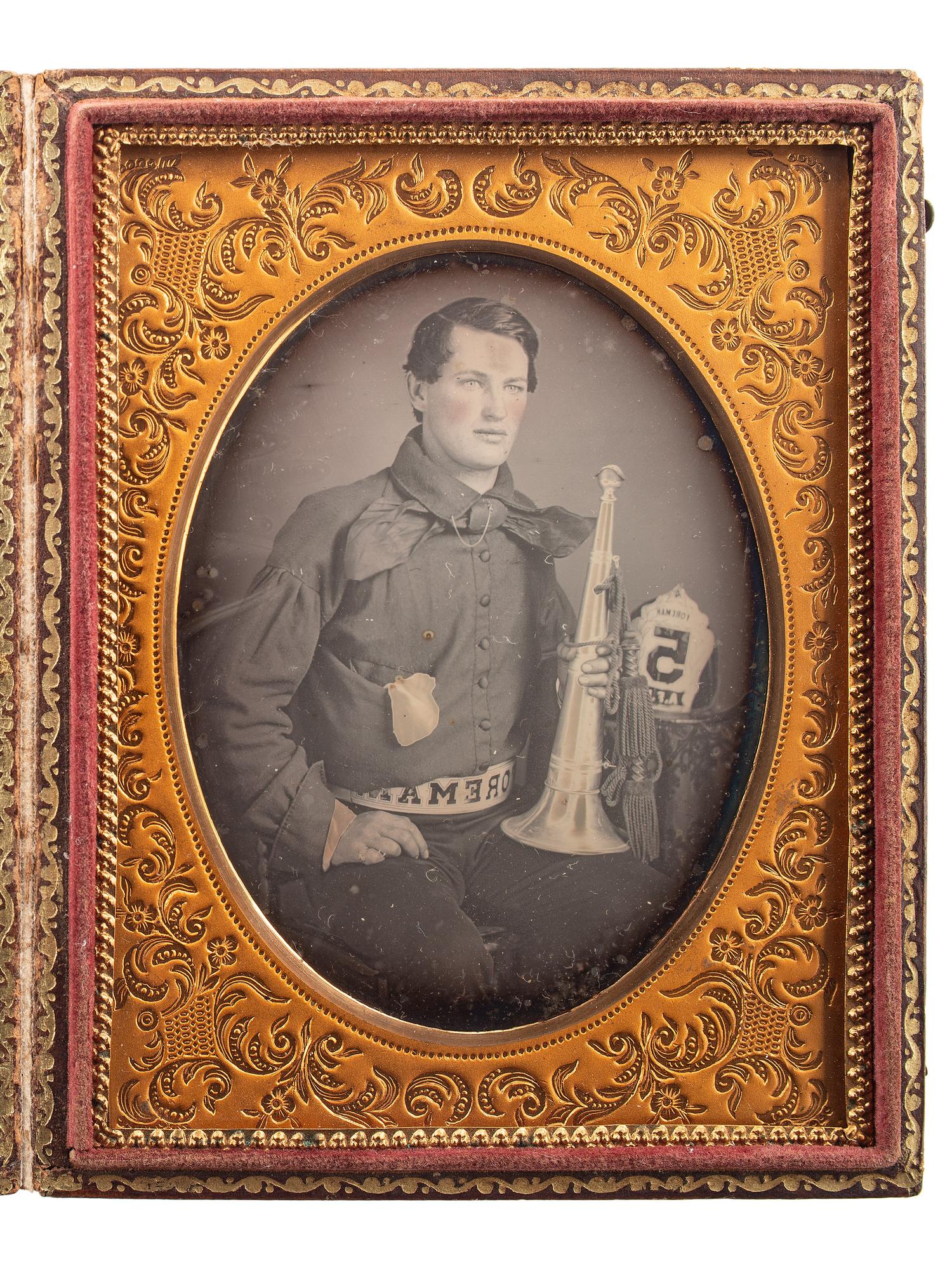 [EARLY PHOTOGRAPHY]. Quarter plate daguerreotype of a fire foreman possibly from New York State.