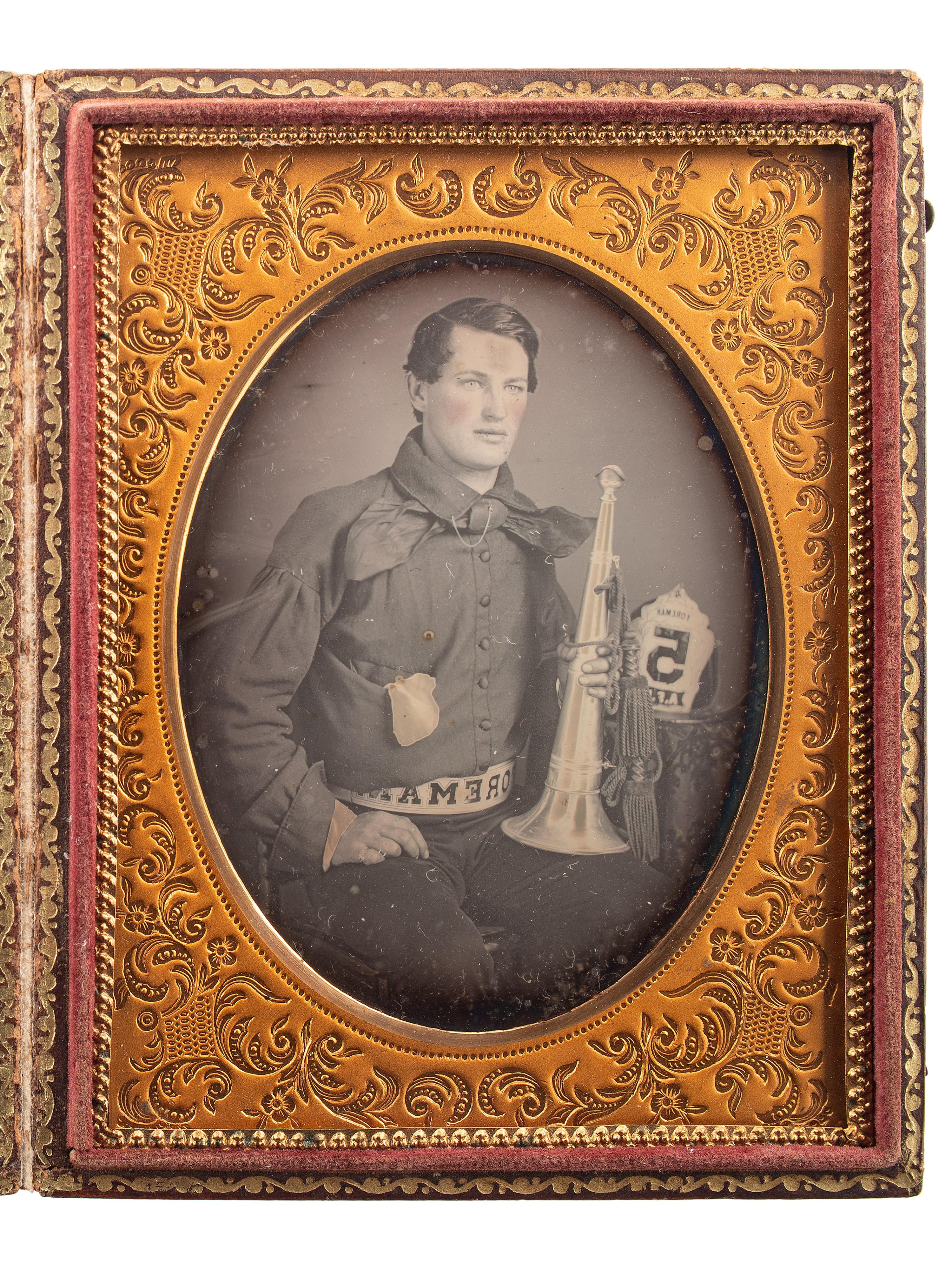 [EARLY PHOTOGRAPHY]. Quarter plate daguerreotype of a fire foreman possibly from New York State.