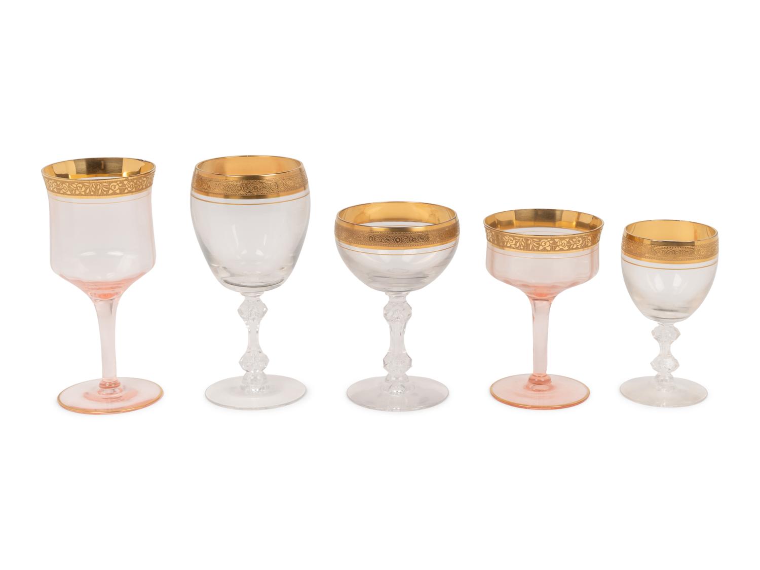 A Collection of Gilt Decorated American Glass Stemware