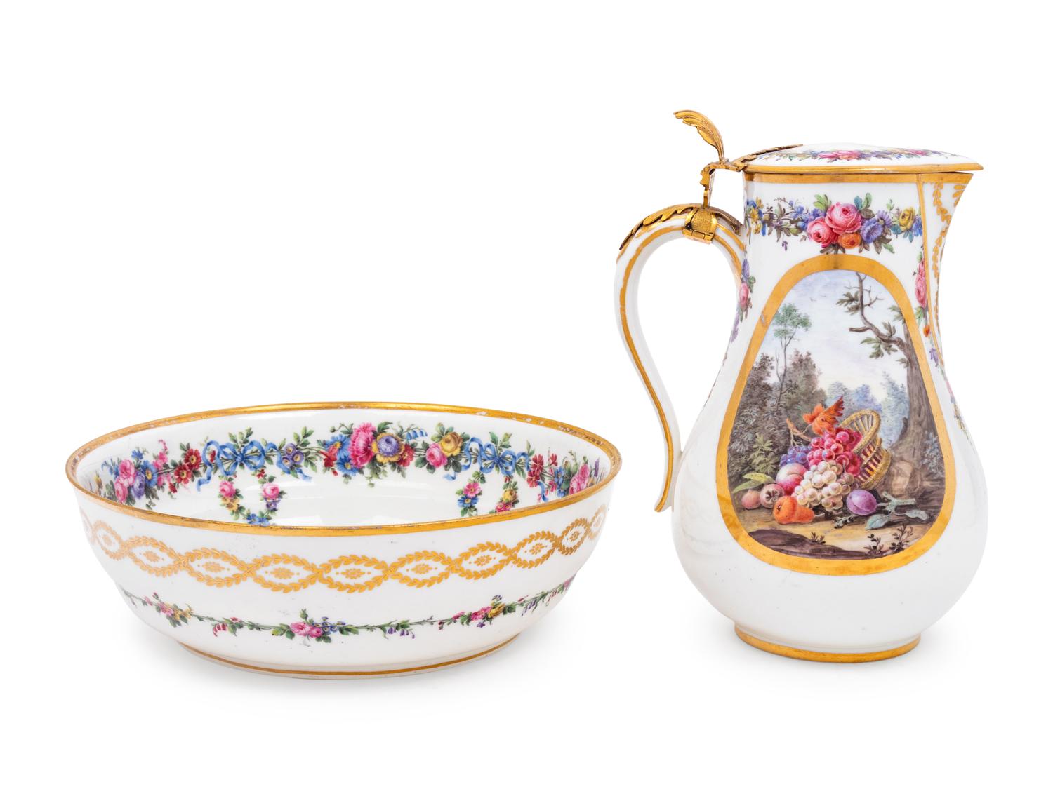 A Sèvres Style Porcelain Pitcher and Basin