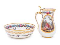 A Sèvres Style Porcelain Pitcher and Basin