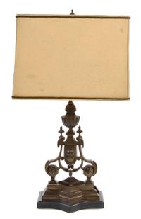 A Neoclassical Style Bronze or Cast Metal Lamp Height overall 31 inches.