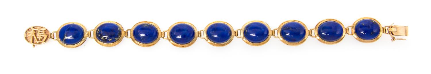 A 14 Karat Yellow Gold and Lapis Lazuli Bracelet, 12.70 dwts.