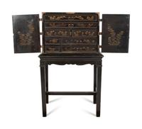 A Chinese Black and Gilt Lacquered Cabinet on Stand