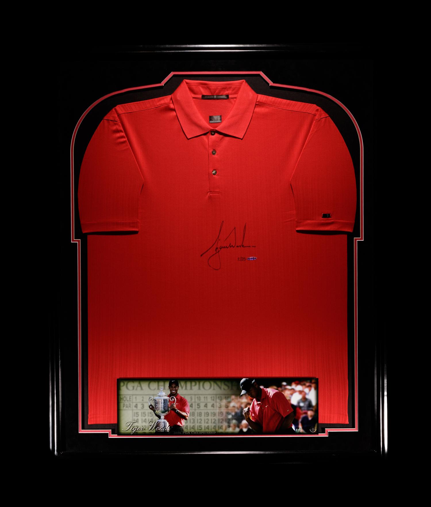 A Tiger Woods Signed 2006 PGA Championship Tiger Red Shirt Limited Edition Display, Upper Deck Authenticated,