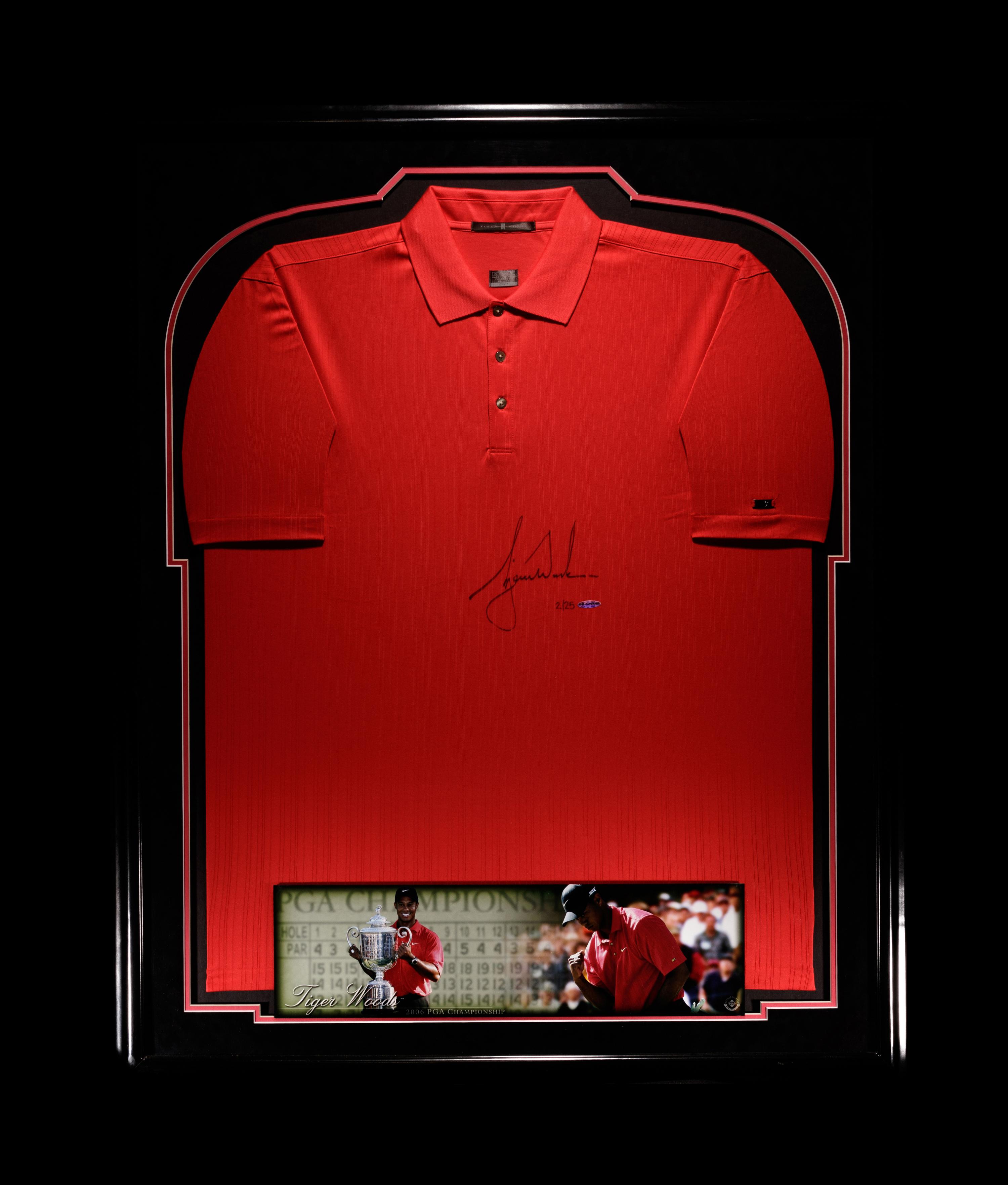 A Tiger Woods Signed 2006 PGA Championship Tiger Red Shirt Limited Edition Display, Upper Deck Authenticated,