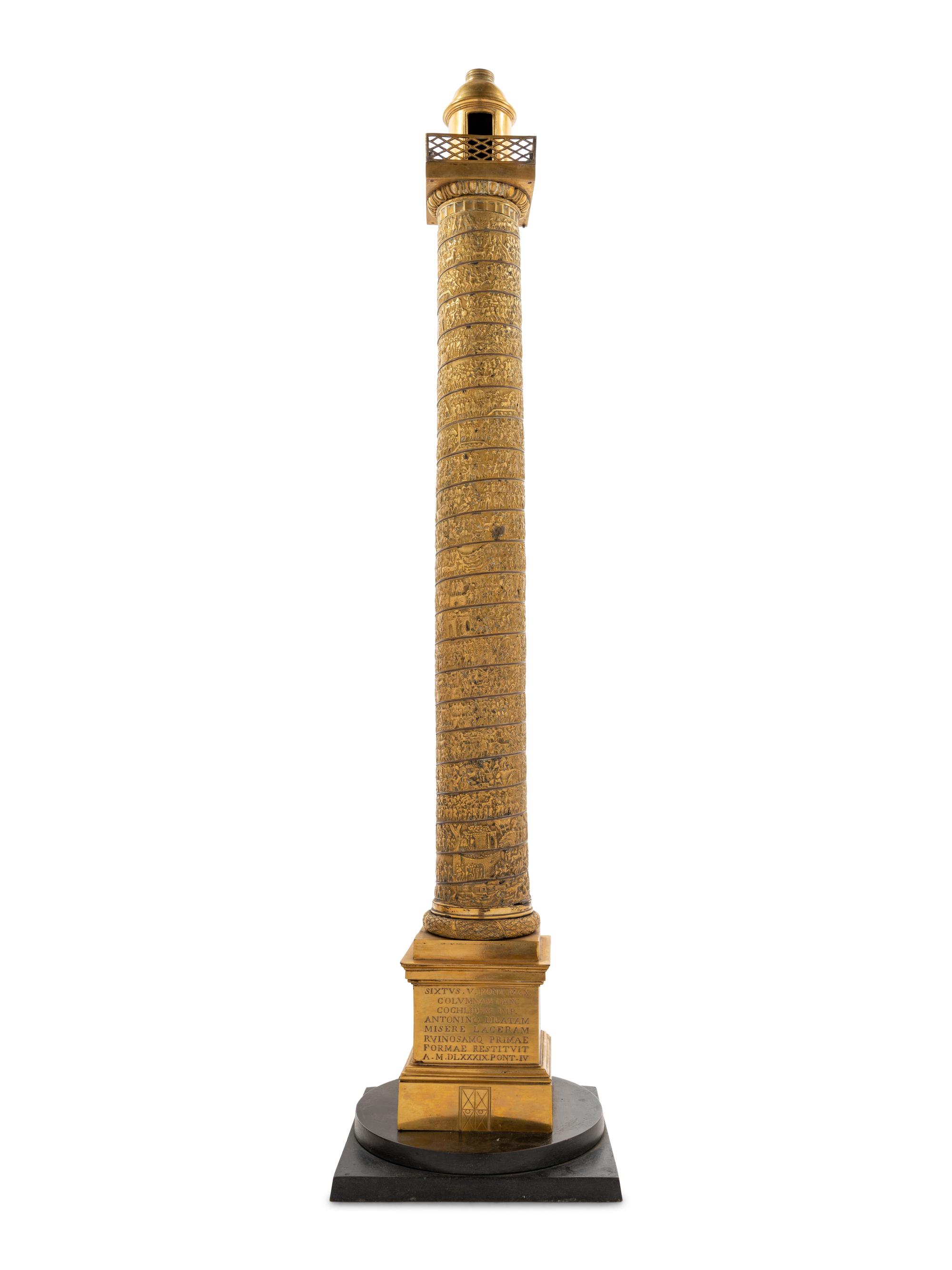 Two Large Grand Tour Gilt Bronze Models of the Column of Marcus Aurelius and Trajan's Column