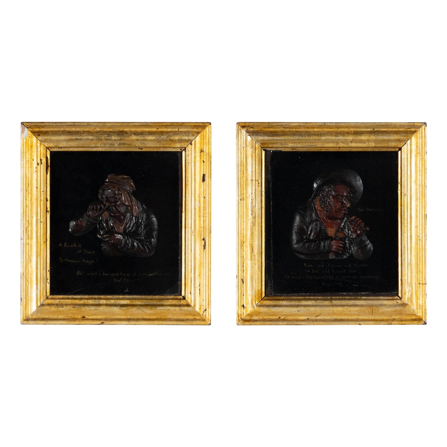 A Pair of Tobacco Themed Wax Portrait Profiles