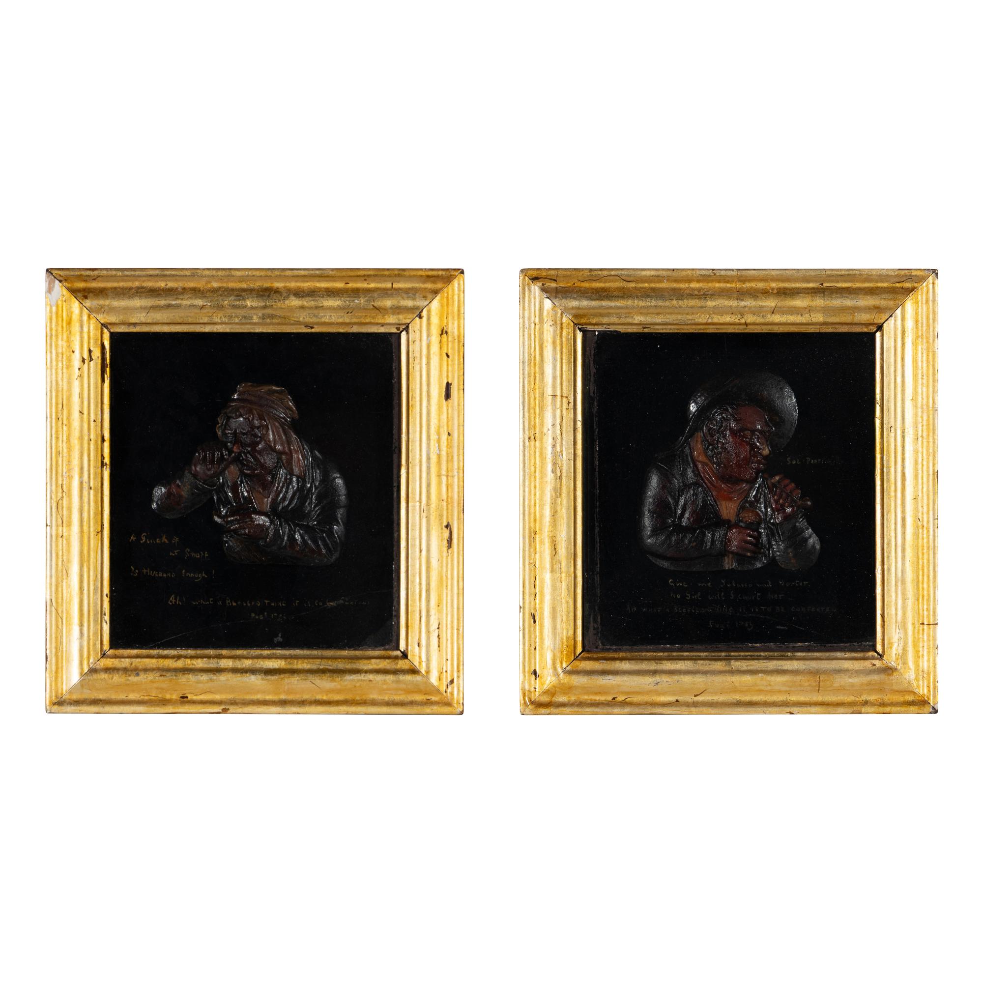 A Pair of Tobacco Themed Wax Portrait Profiles