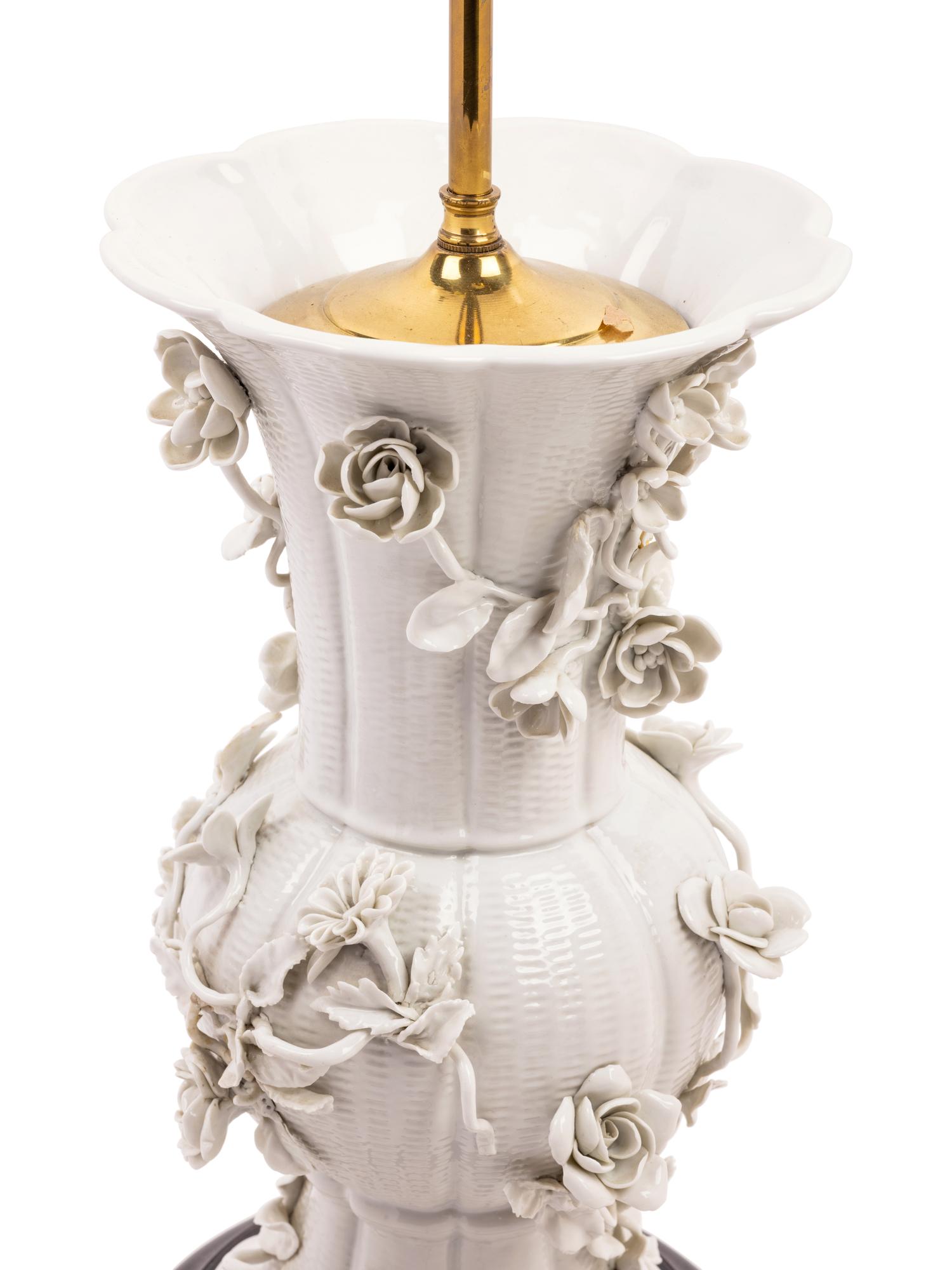 A Blanc-de-Chine Porcelain Baluster Vase Mounted as a Lamp