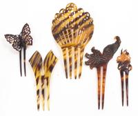 Five Tortoise Shell Hair Accessories Length of longest 6 1/4 inches.