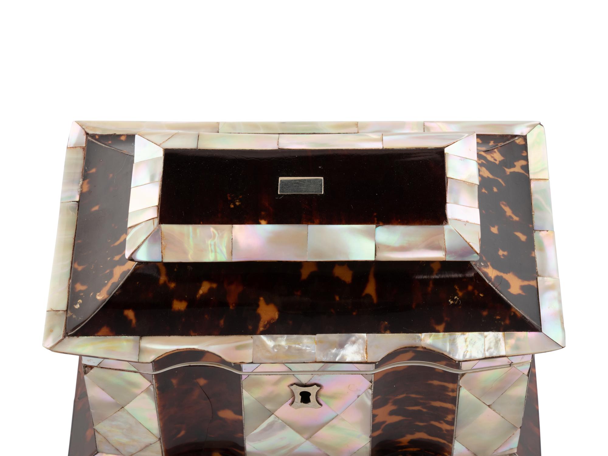 A Regency Tortoise Shell and Mother-of-Pearl Tea Caddy