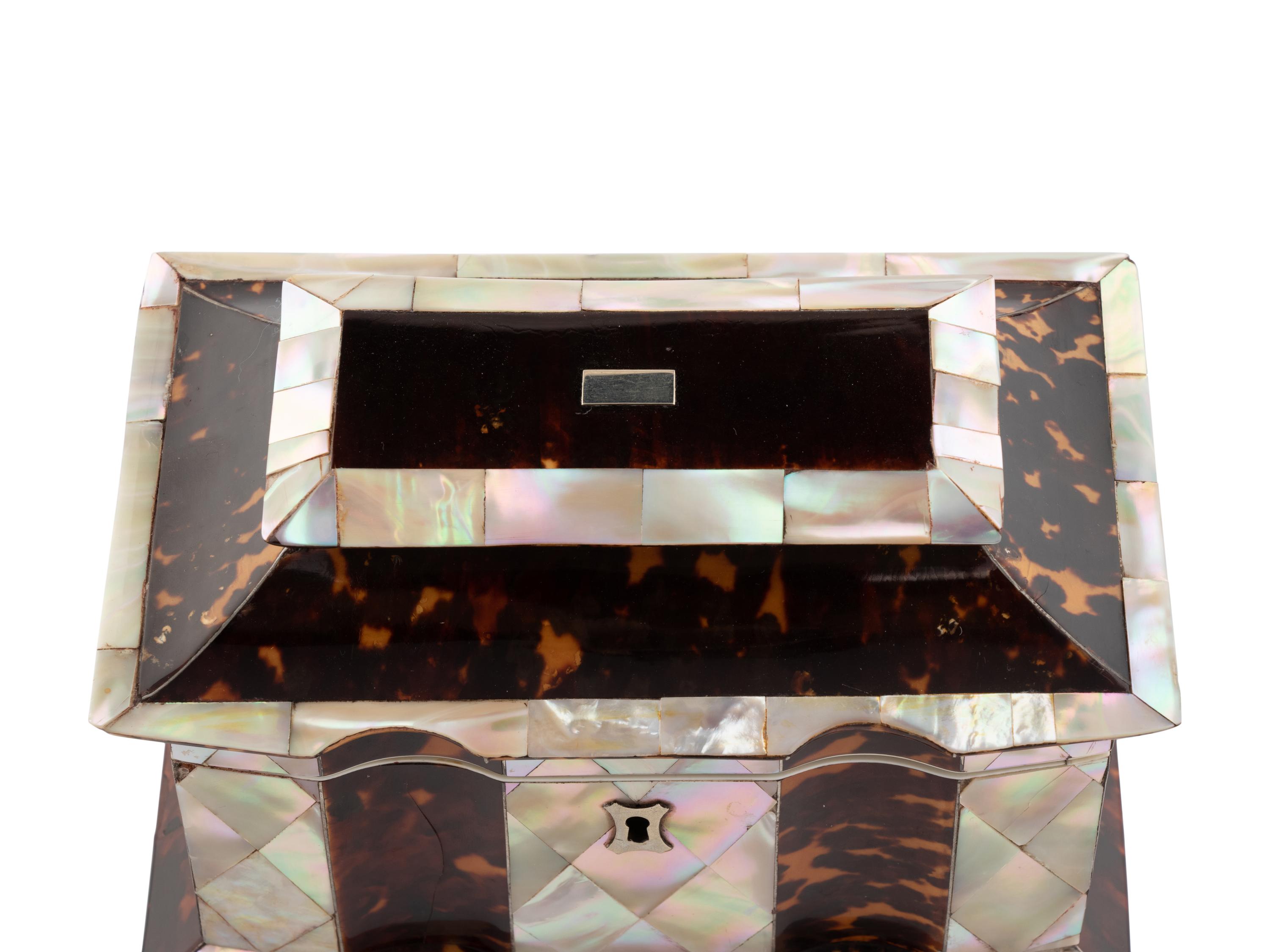 A Regency Tortoise Shell and Mother-of-Pearl Tea Caddy