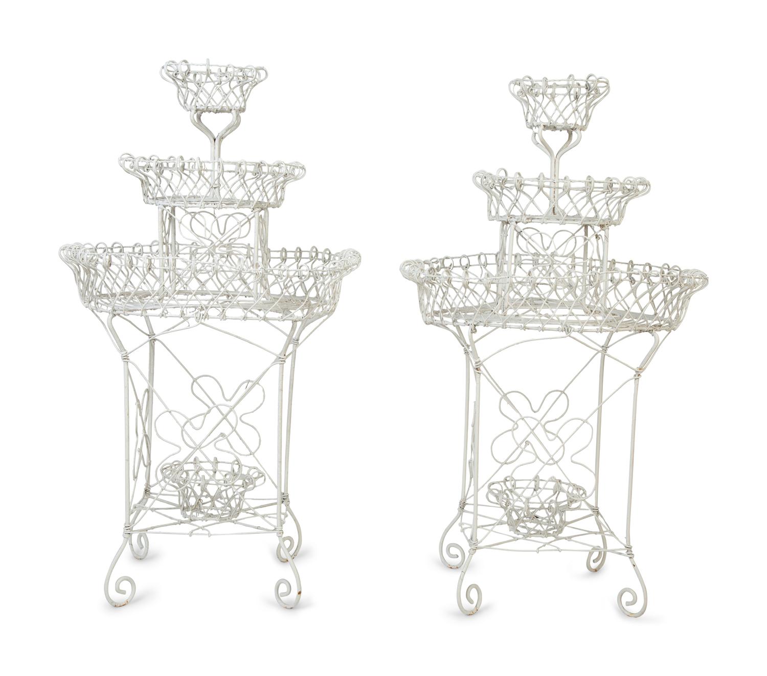A Pair of White Painted Iron Wirework Planters — 20TH CENTURY