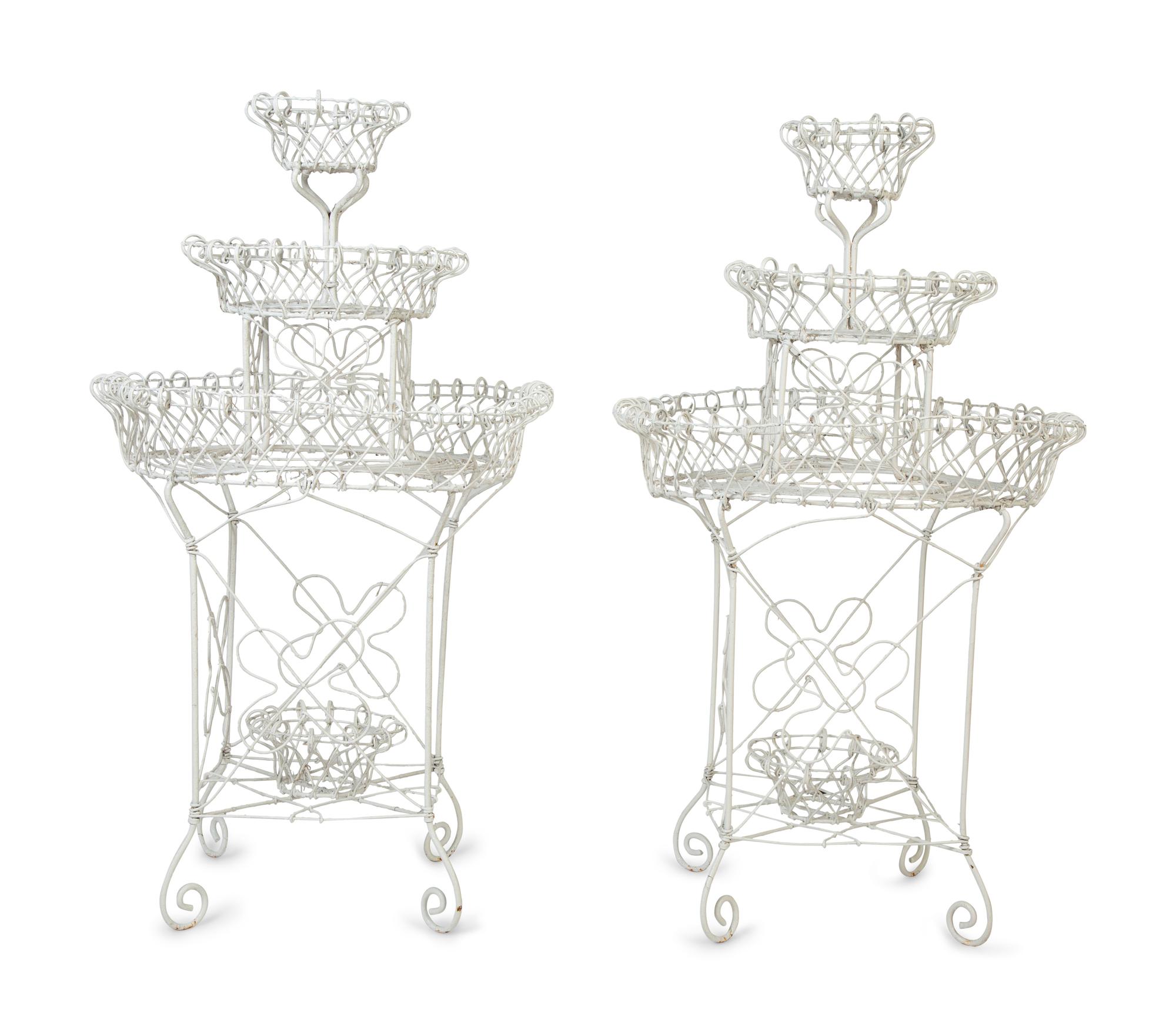 A Pair of White Painted Iron Wirework Planters — 20TH CENTURY