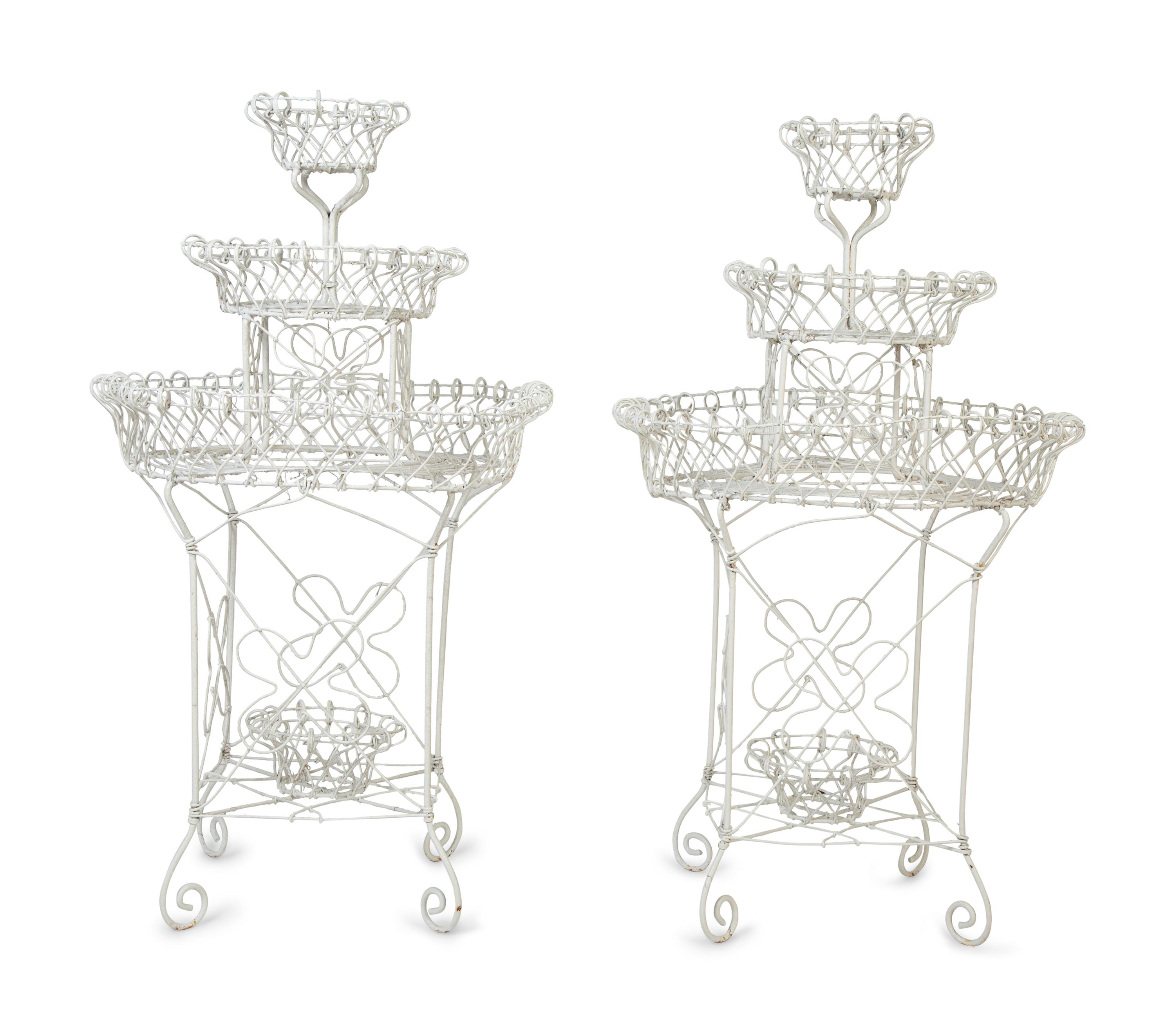 A Pair of White Painted Iron Wirework Planters — 20TH CENTURY