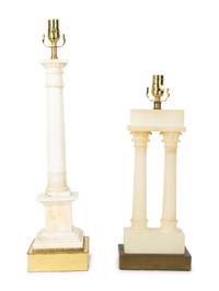 Two Carved Alabaster Lamps — 20TH CENTURY