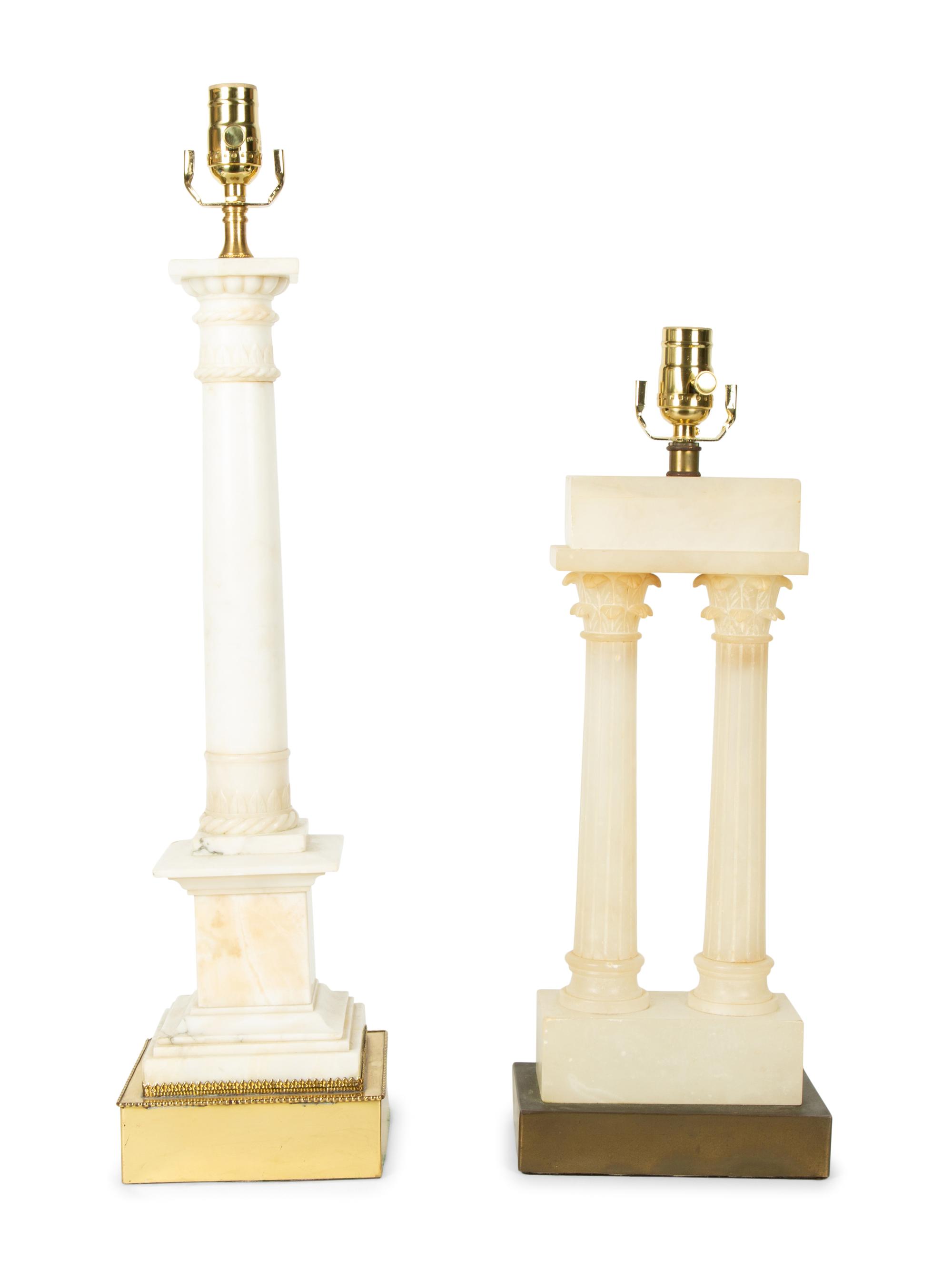 Two Carved Alabaster Lamps — 20TH CENTURY