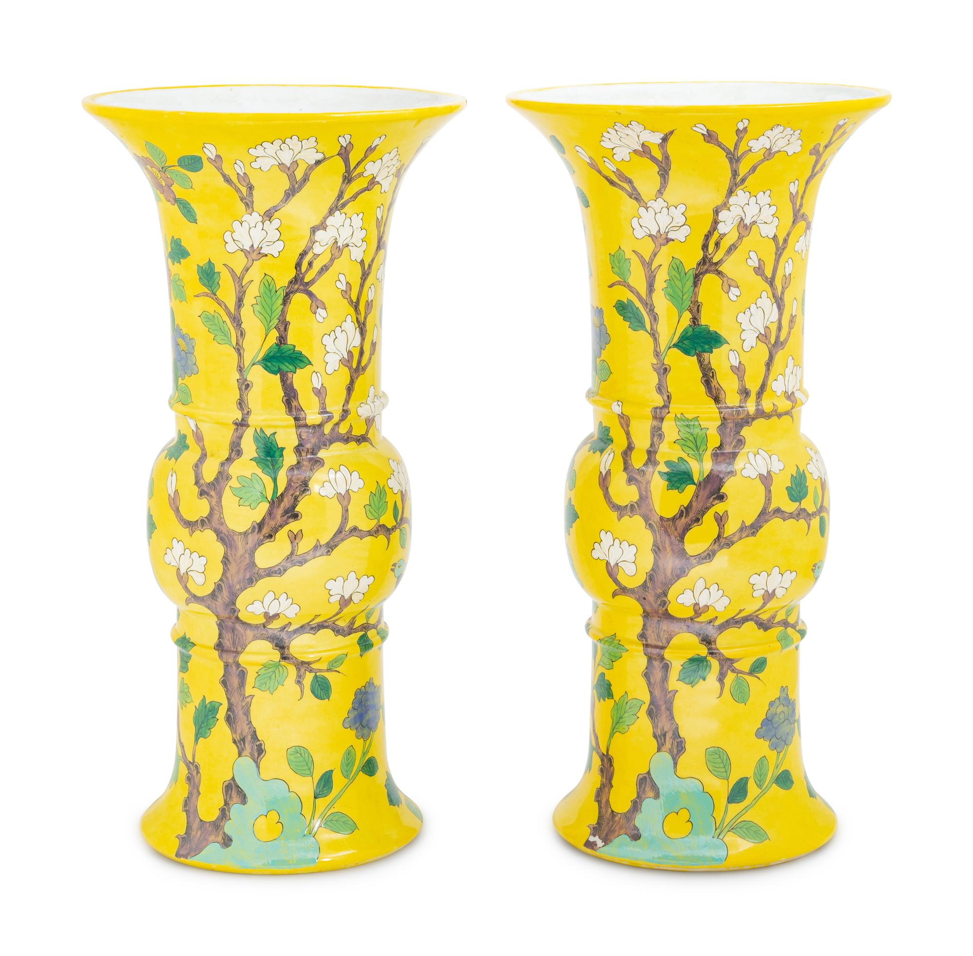 A Pair of Continental Yellow-Ground Porcelain Vases Retailed by Cartier