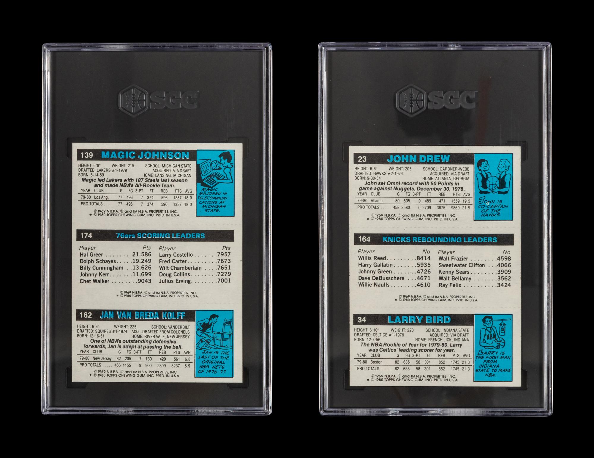 A Group of 1980-81 Topps Magic Johnson and Larry Bird Rookie Basketball Cards