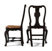A Set of Ten Queen Anne Black-Painted Dining Chairs