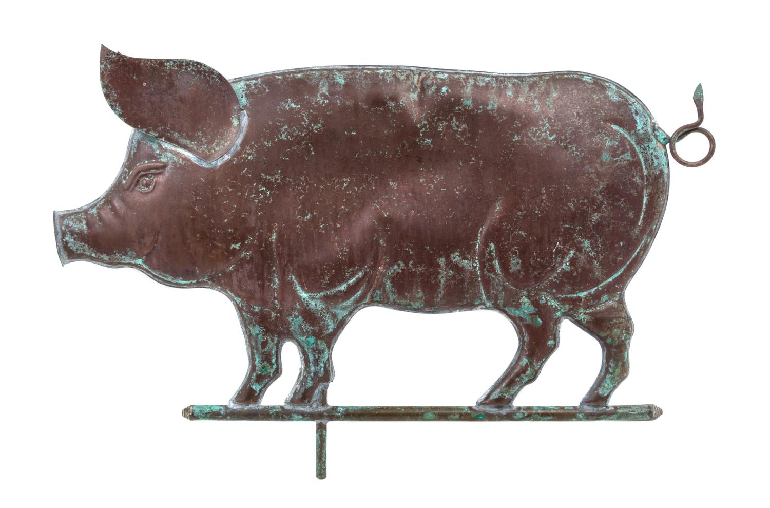 A Molded Copper Pig Weathervane Length 26 1/2 inches. — 19TH CENTURY