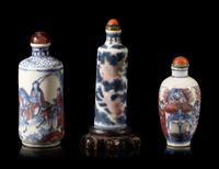 Three Chinese Copper Red and Underglaze Blue Porcelain Snuff Bottles