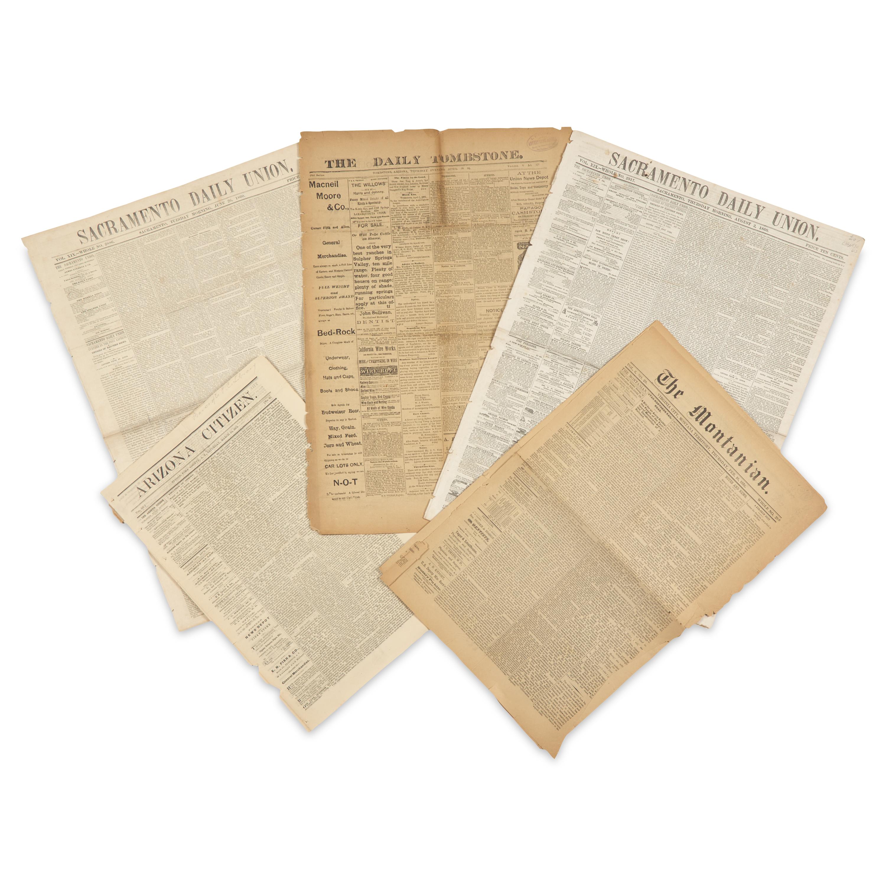 [Old West] Group of 5 Frontier Newspapers Related to the American West, 1860-86