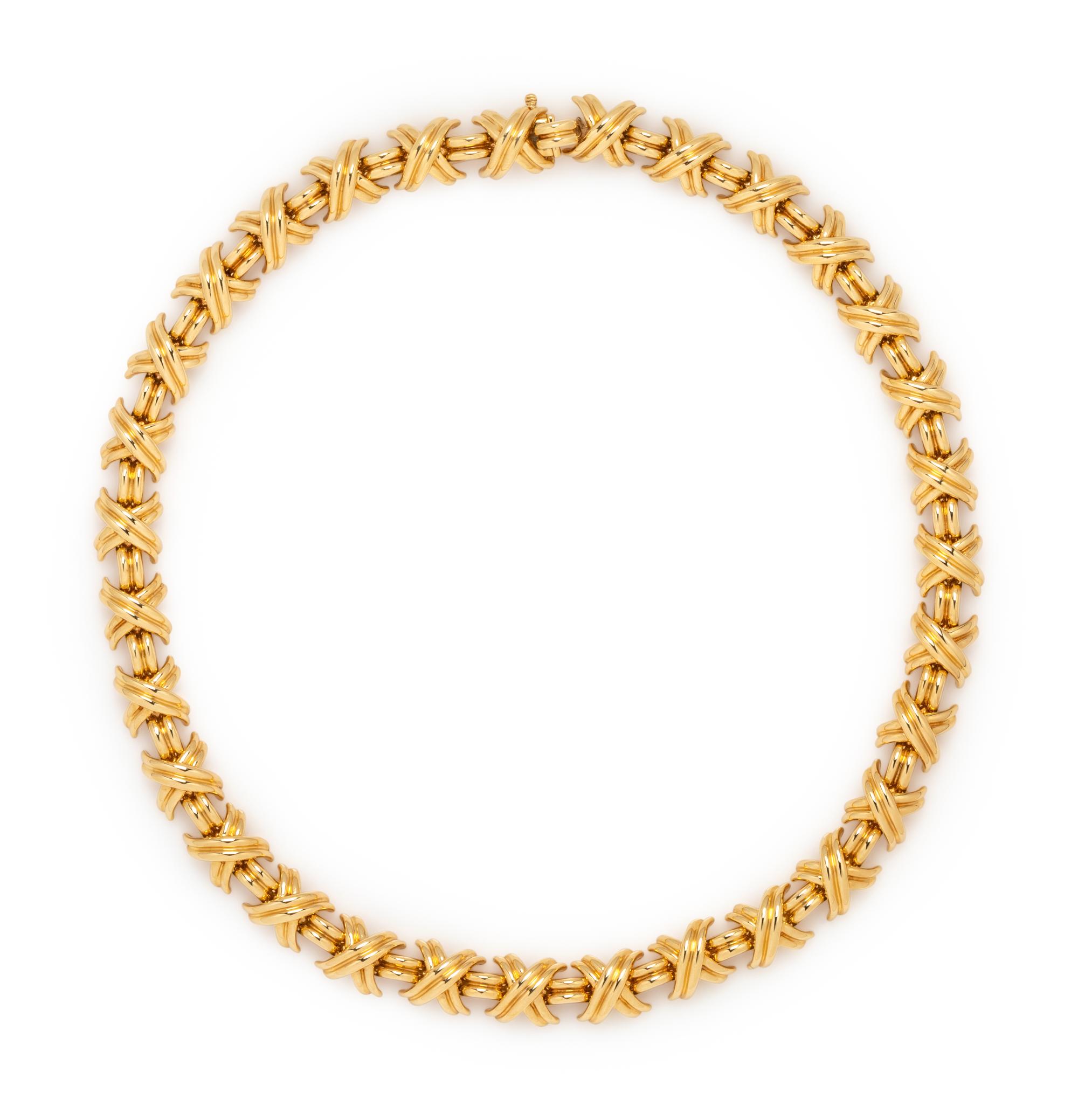 TIFFANY & CO., YELLOW GOLD 'X' NECKLACE