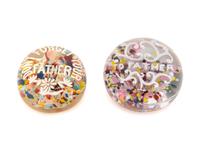 Two American Frit Father Motto Over Speckled Ground Glass Paperweights
