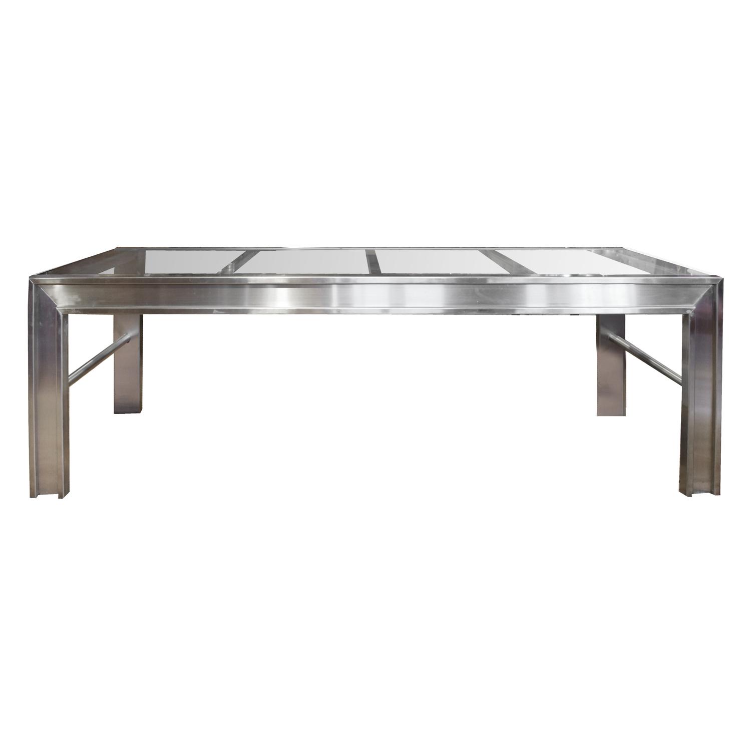 A Mid Century Polished Steel and Glass Table 96" W x 32" D x 30.5" H — United States, Mid-20th Century