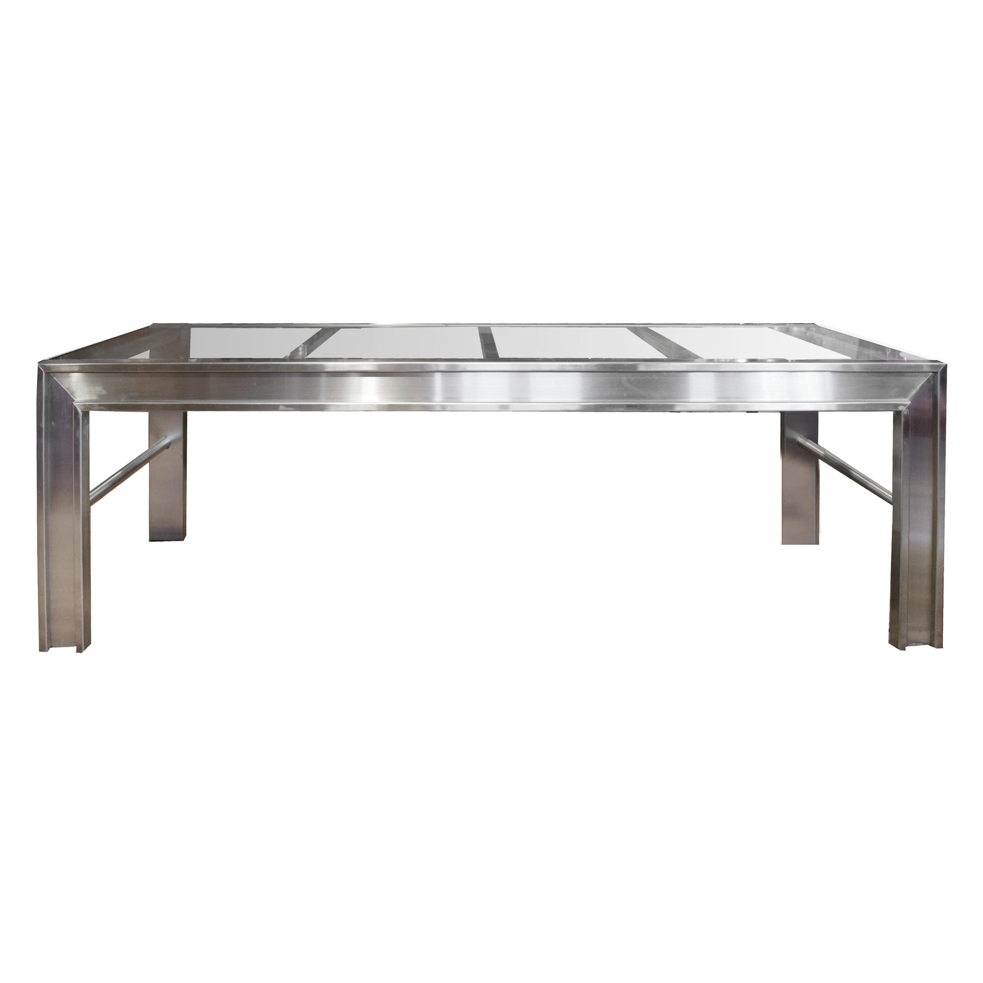 A Mid Century Polished Steel and Glass Table 96" W x 32" D x 30.5" H — United States, Mid-20th Century