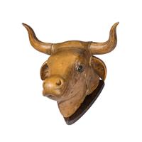 A Carved Wood Bull's Head Mount