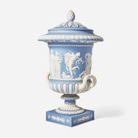 A Wedgwood Solid Light Blue Jasperware Borghese Vase and Cover UK, early 19th century