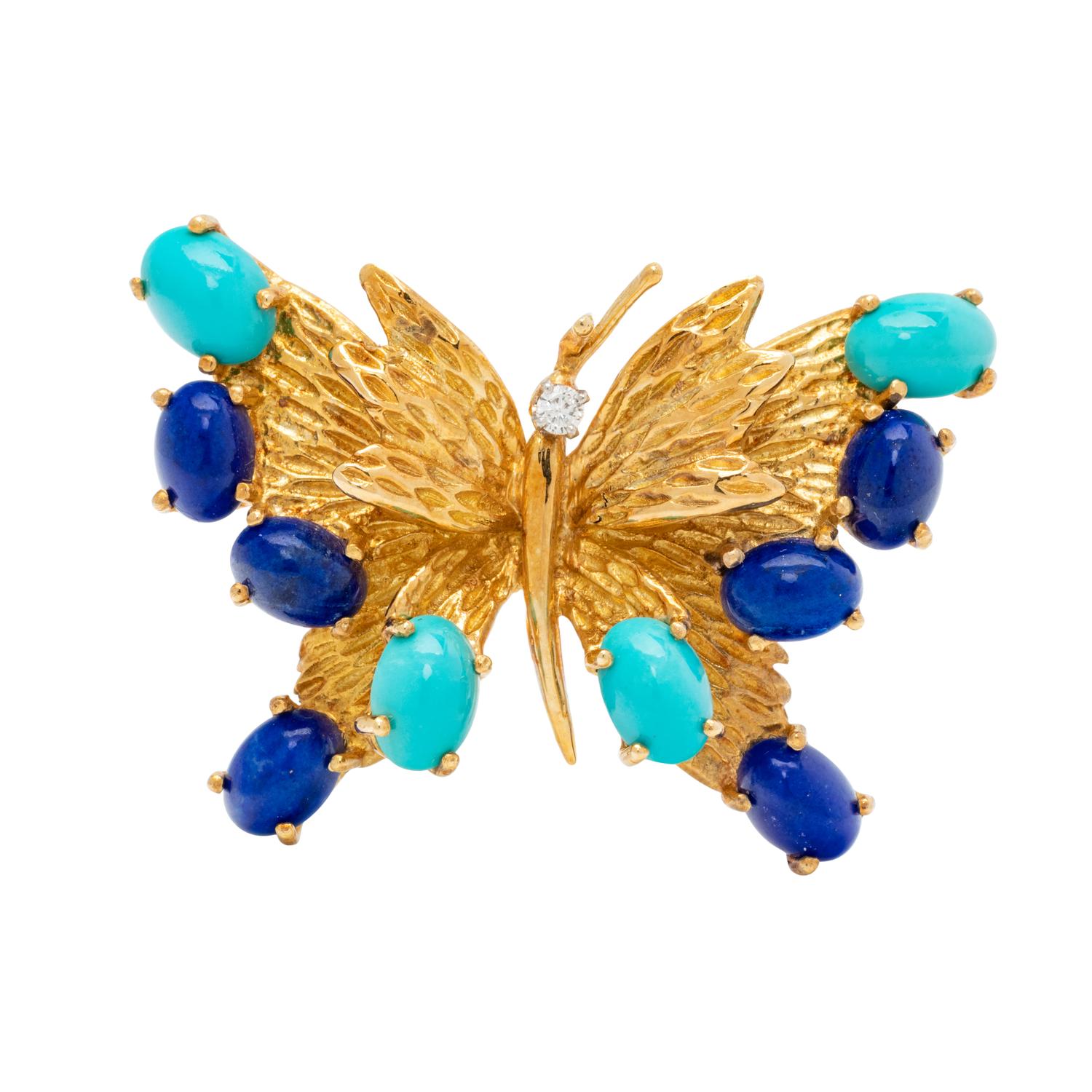 HARDSTONE AND DIAMOND BUTTERFLY PENDANT/BROOCH