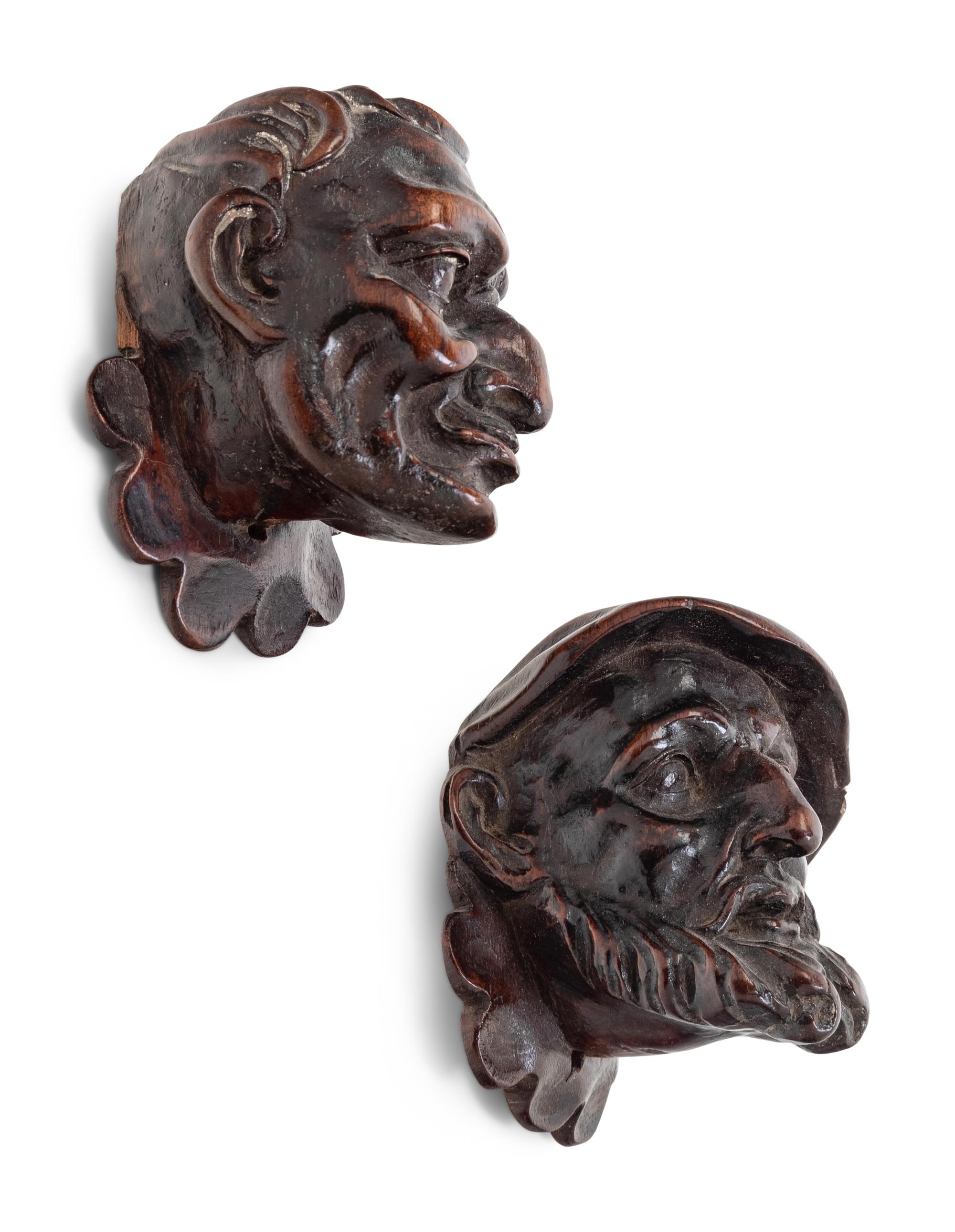 Two Continental Carved Wood Busts