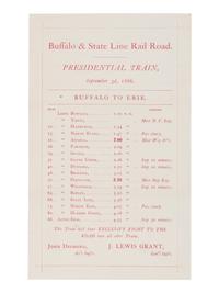[JOHNSON, Andrew (1808-1875)]. Presidential Train schedule and pass, with the original envelope, for the "Swing Around the Circle" tour. N.p., n.p., 3 September 1866.