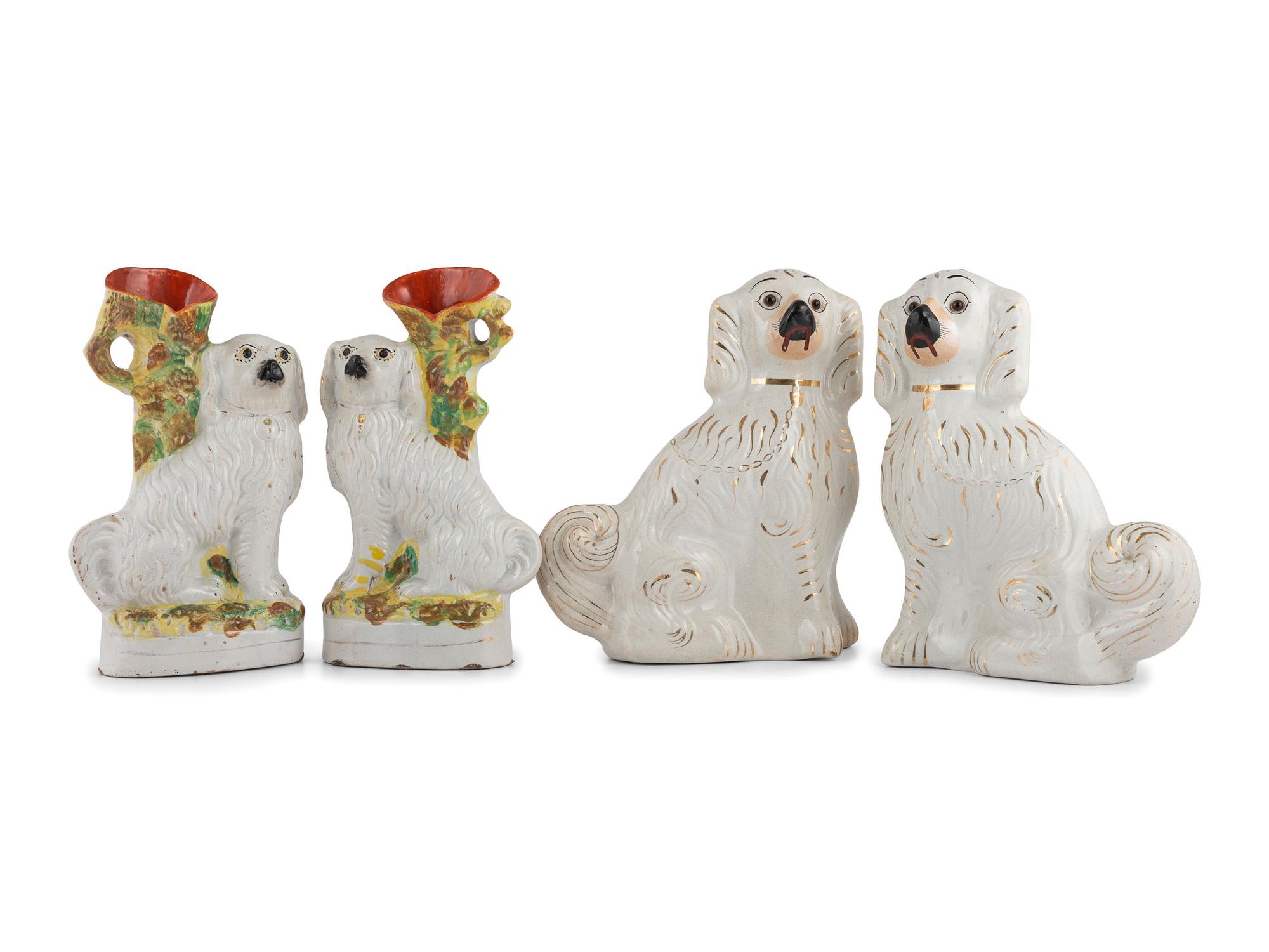 Four Staffordshire Glazed Earthenware Spaniels