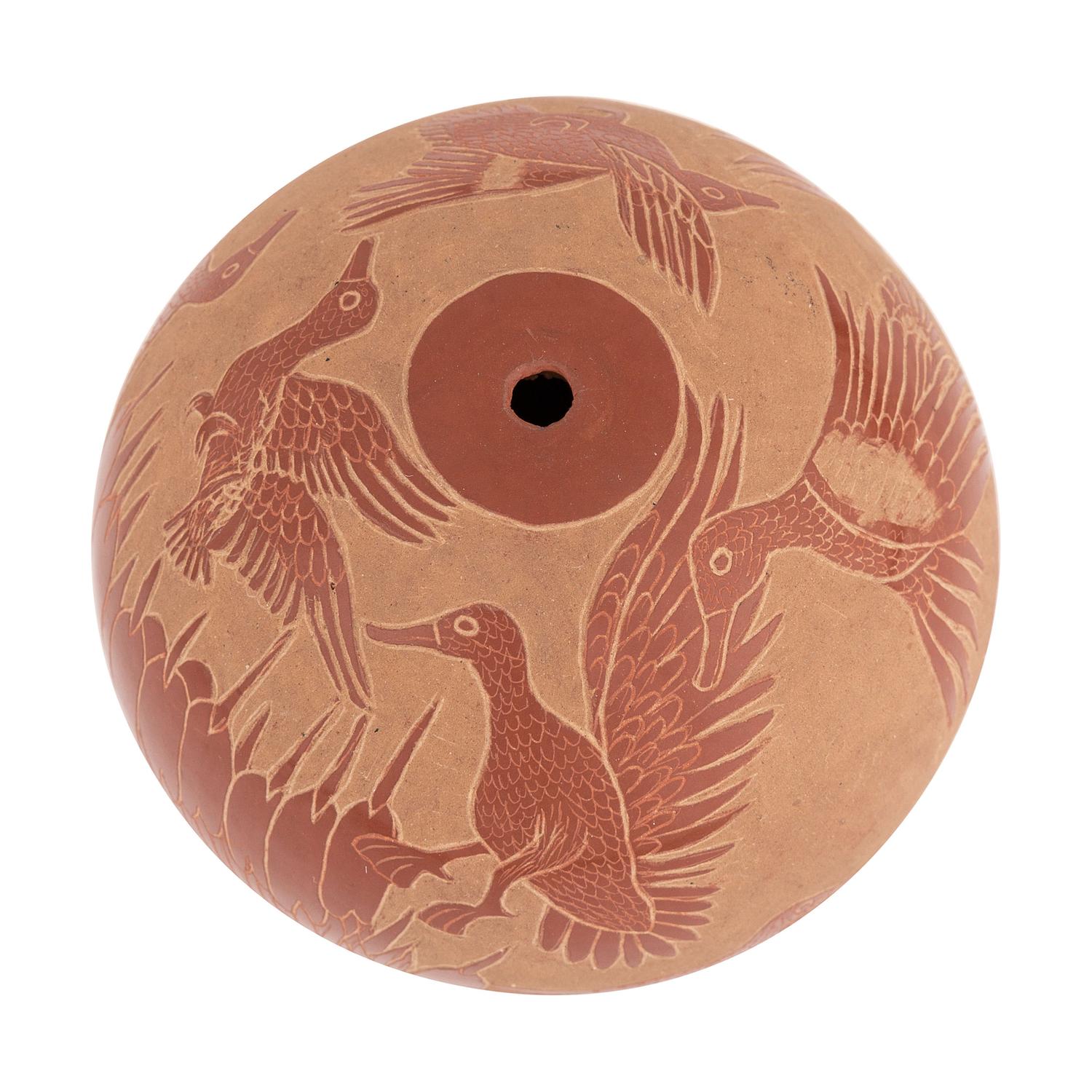 Redware Sgraffito Pottery Seed Jar, with Ducks